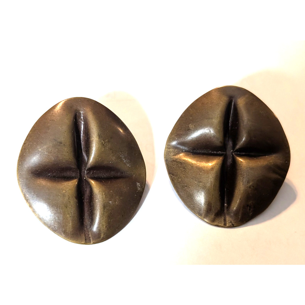 Large Edgy Bronze Tone Clip-on Earrings, 1.5" Vintage gc-30